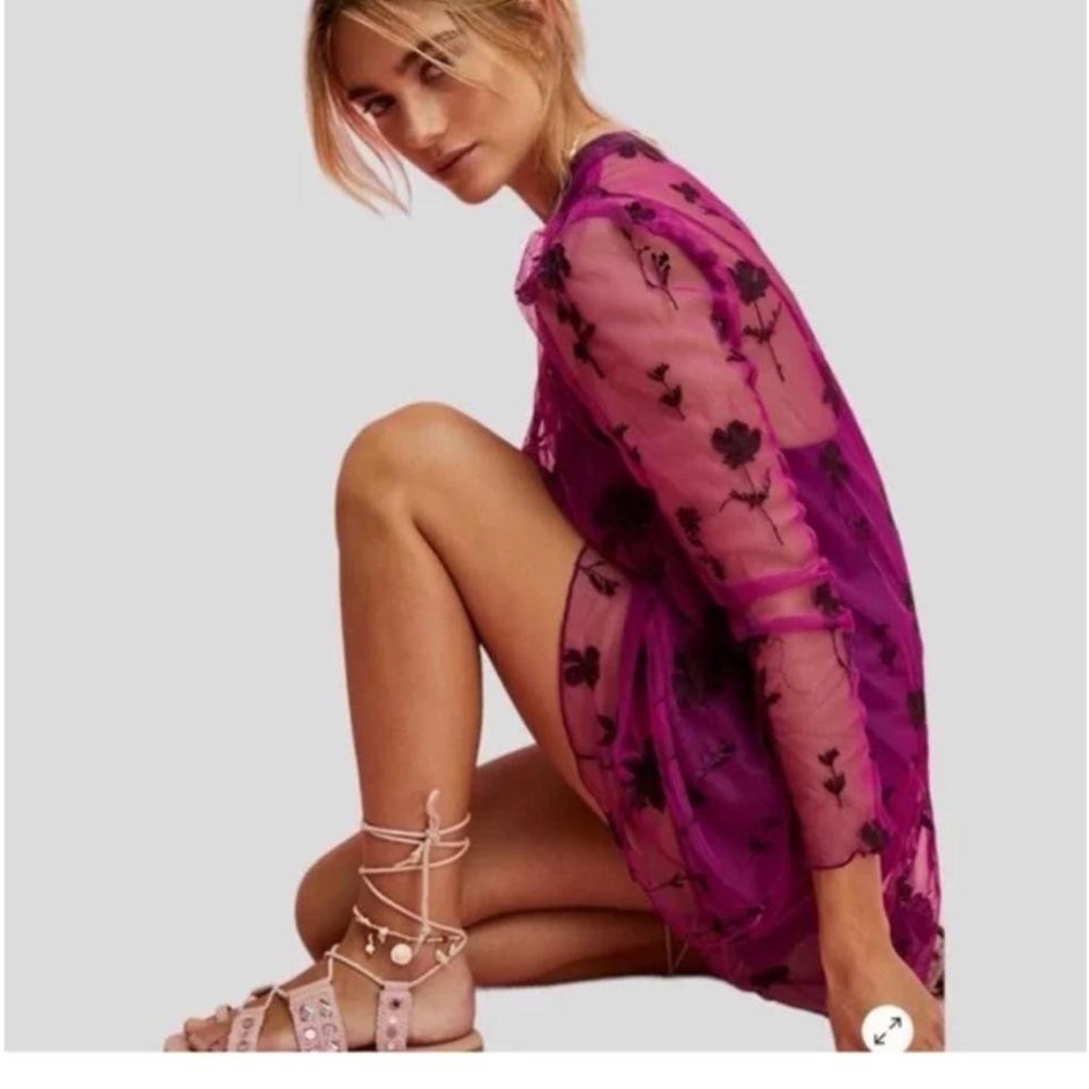 Free‎ People - Cecelia Sheer Mini Dress, Fuchsia, Size S